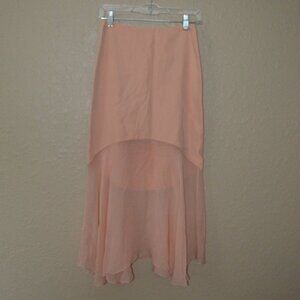 Sz 4 Prabal Gurung Peach Sik Contrast Sheer Midi Skirt
